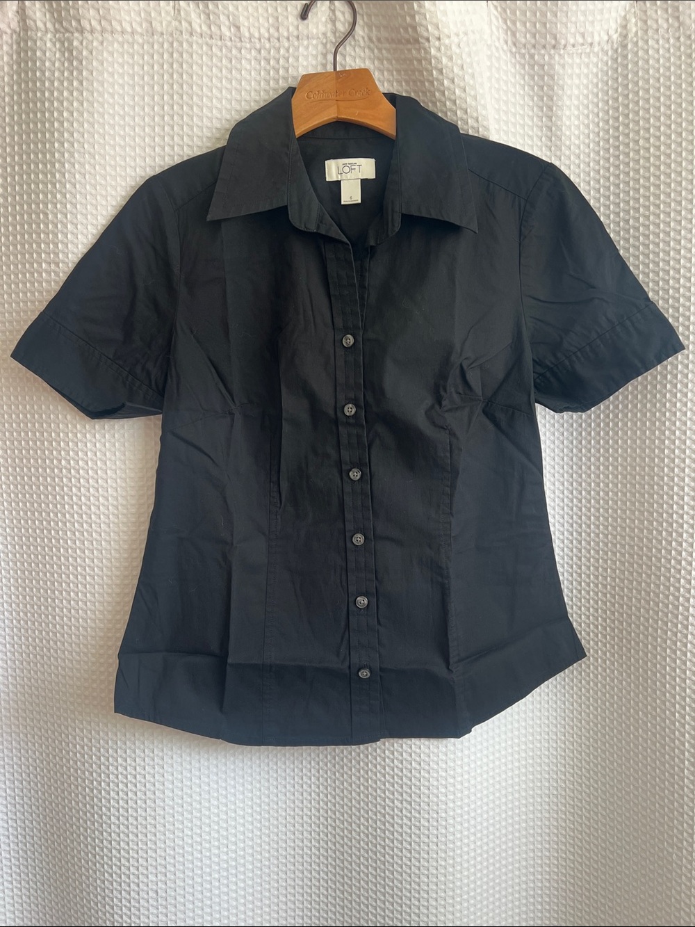 LOFT Black Short-Sleeve Button-Down Blouse